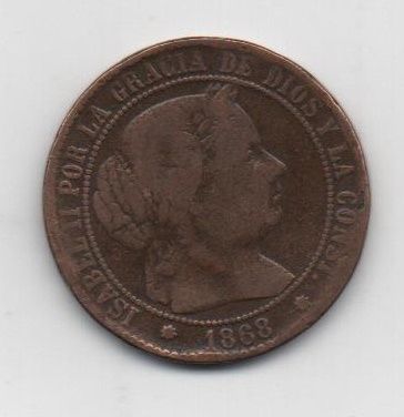 ESPAÑA ISABEL II DEL AÑO 1968 DE 2 1/2 CENTIMOS DE ESCUDO